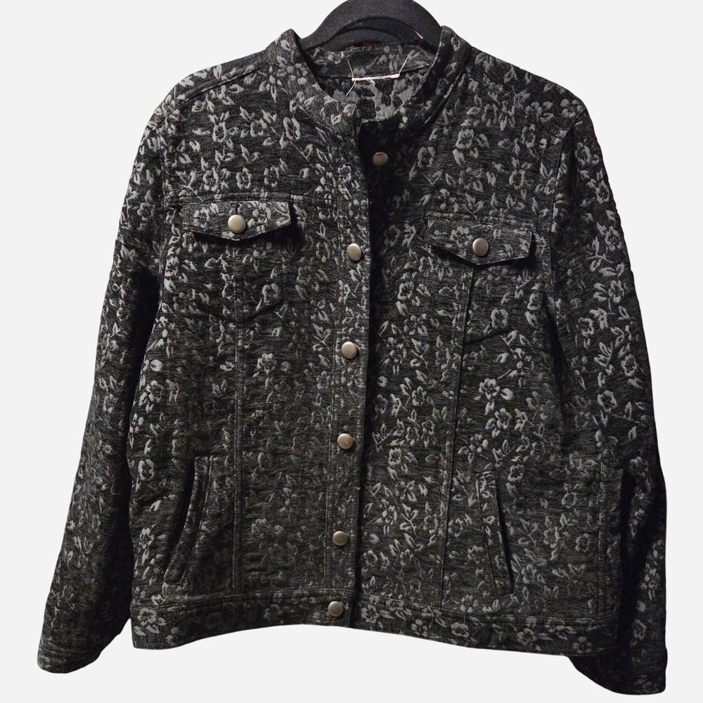 Floral Jean Jacket in Back and Dark Gray